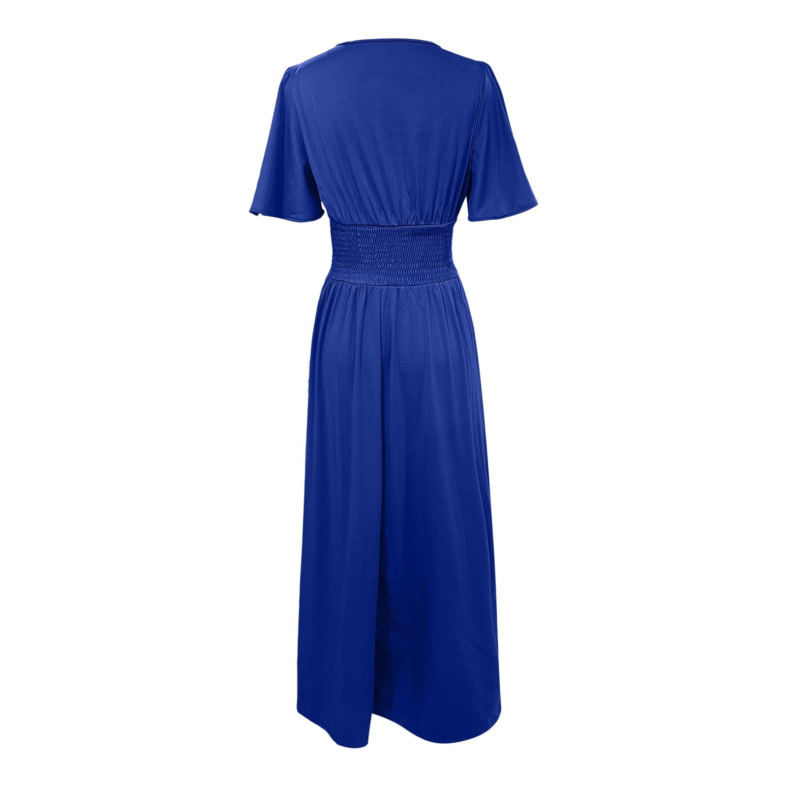 thumbnail image 4 of Vestido largo elegante de cuello en V y cintura alta para mujer: mangas plisadas, abertura lateral, fruncido, vestido de noche para bodas y fiestas., 4 of 5